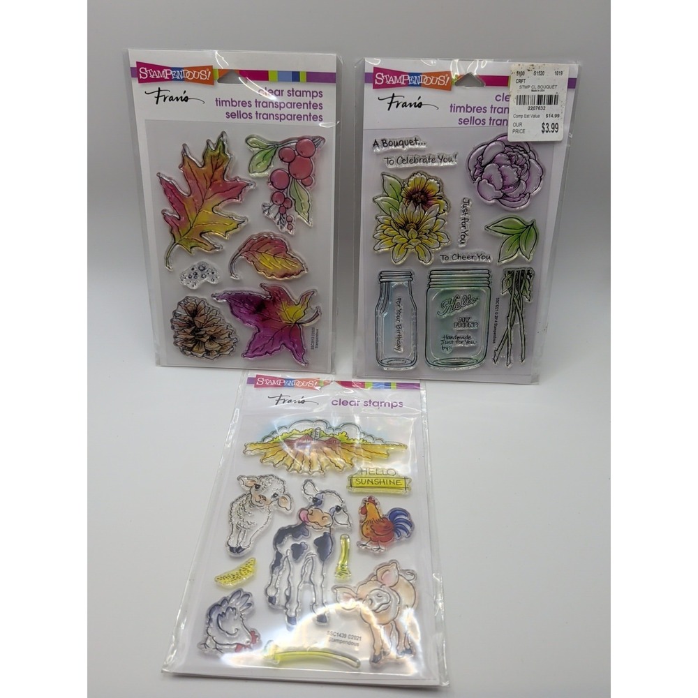 Stampendous Perfectly Clear Stamps - Barnyard‎ Hello Autumn Leaves Flowers Jars